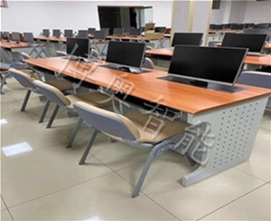 Steel-wood three-person lifting computer desk