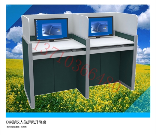 E字形双人位升降屏风桌(珠果绿色)
